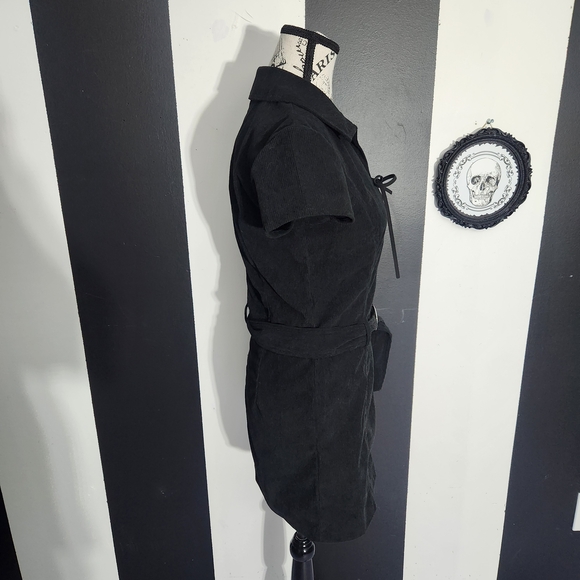 Dolls Kill Black Lace-Up Belted Mini Dress - Picture 2 of 4